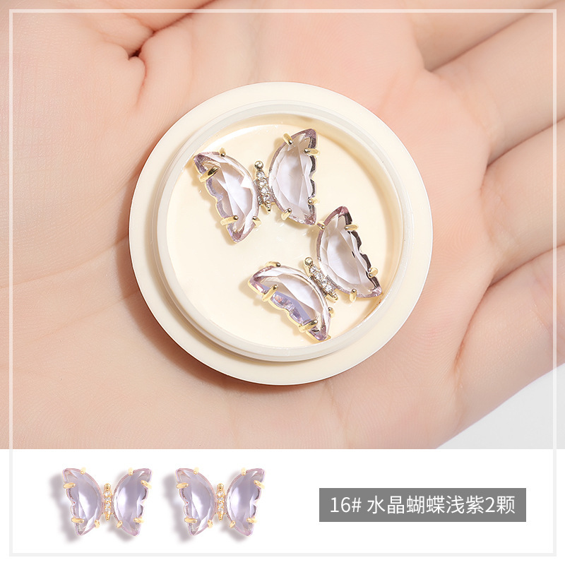Online popular hielo transparente Aurora mariposa joyería cristal blanco piedra tridimensional uñas diamante Super Flash rhinestone uñas joyería