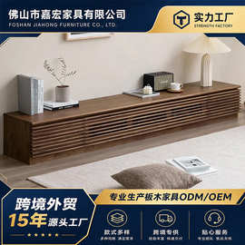 现代简约实木电视柜流线型竖条纹落地柜家用客厅柜子储物收纳柜子