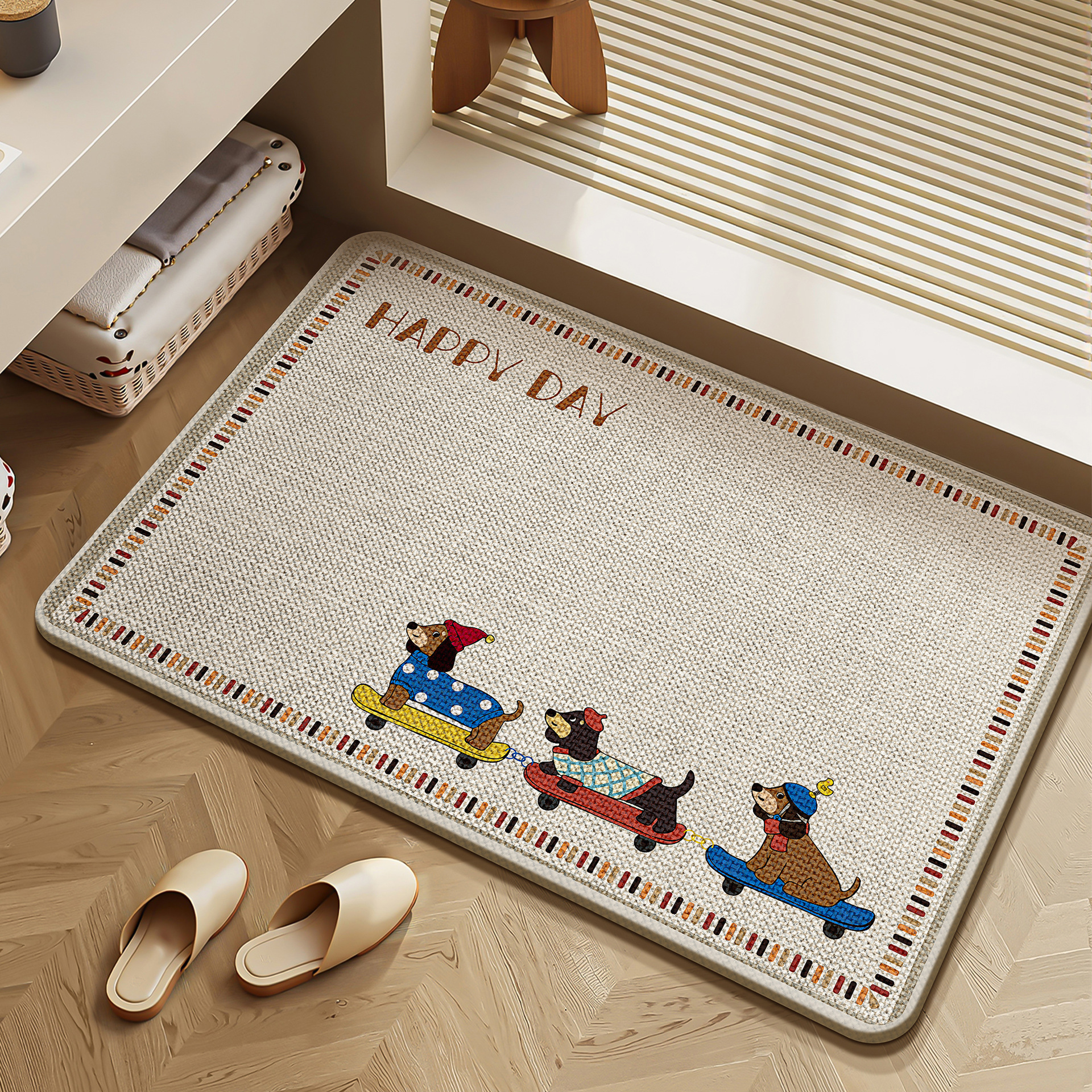 lino tejido alfombra de baño caricatura perro alfombra de absorción de agua secado rápido puerta de baño alfombra antideslizante alfombra doméstica