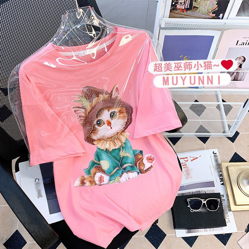 Clearance check combed cotton large size women's super beautiful heavy printed cartoon T-shirt foreign style