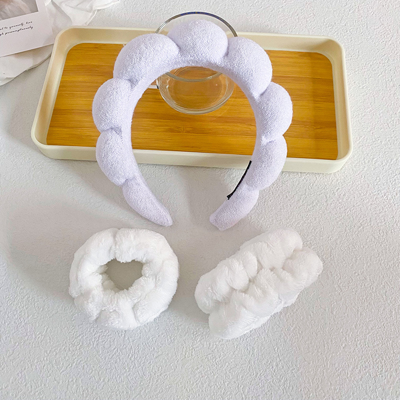 (기계 재봉) 1 트위스트 헤어밴드 + 2 손목-흰색 (재료가 다르기 때문에 약간 색이 있음)