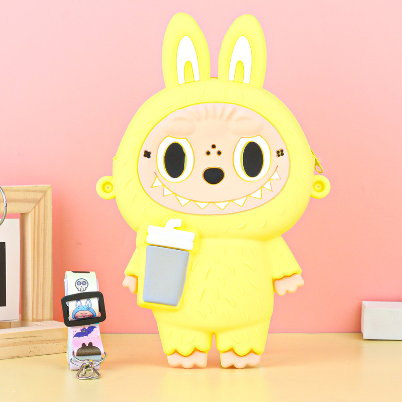 Labubu シリコーン携帯電話バッグ漫画かわいい誕生日ギフト弓シリコーン小銭入れハイエンドクロスボディバッグ|undefined