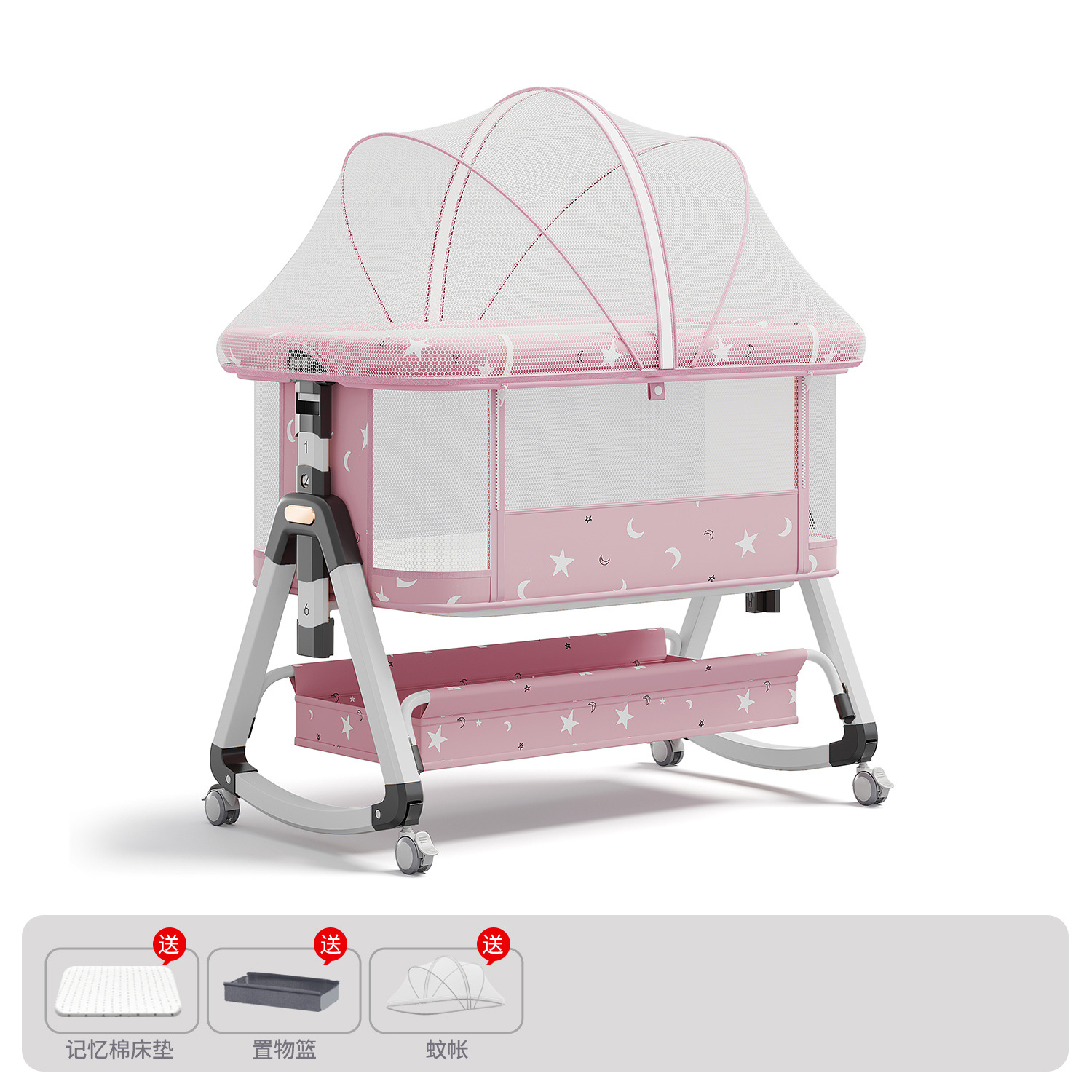 Cama para bebés, cama de cuna para recién nacidos, cama de empalme grande, cama móvil portátil plegable multifuncional 2 en 1