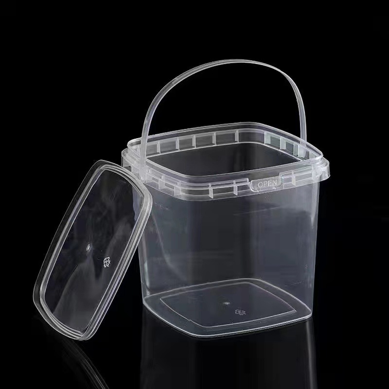 厂家直销透明手提方形塑料桶收纳桶食品桶奶茶海蜇卤味外卖打包桶