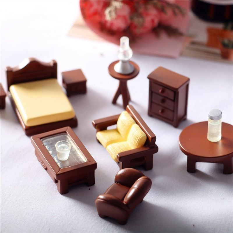 Simulated Mini Furniture Small Ornaments Sofa Bed Coffee Table Cabinet Miniature Scene Model Props DIY Handmade Accessories