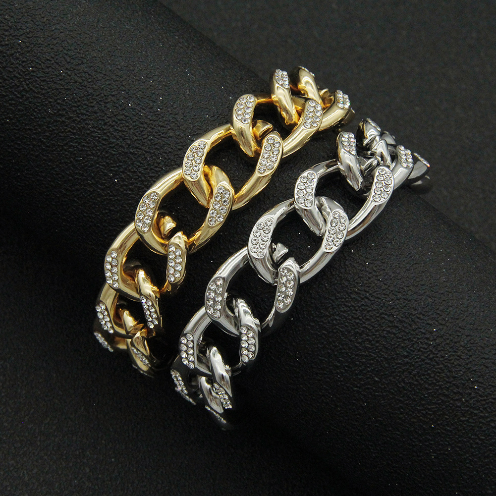 Solid Color Pattern All Seasons Season Vacation Classic Style Solid Color Alloy Inlay Zircon Men's Chain Bracelet Men Hip Hop Bracelets