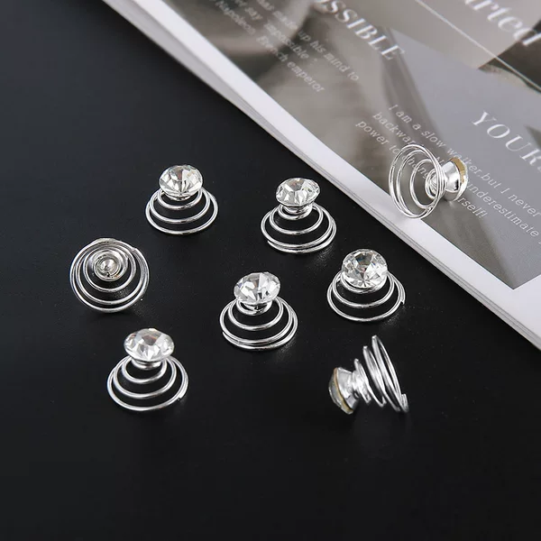 Single Diamond Spiral Hairpin with Diamond Inlay, Bridal Hair Accessory, Korean Style Updo Accessory, Spring Clip, Elegant Rhinestone Headpiece