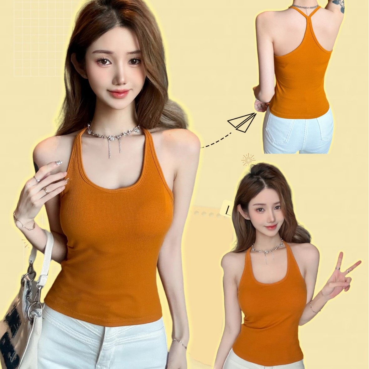 306# French Style Hanging Neck Cross Shoulder Strap Sexual Beautiful Back Vest Slim-fit Fashion All-match Top with Chest Pad Suspenders for Women