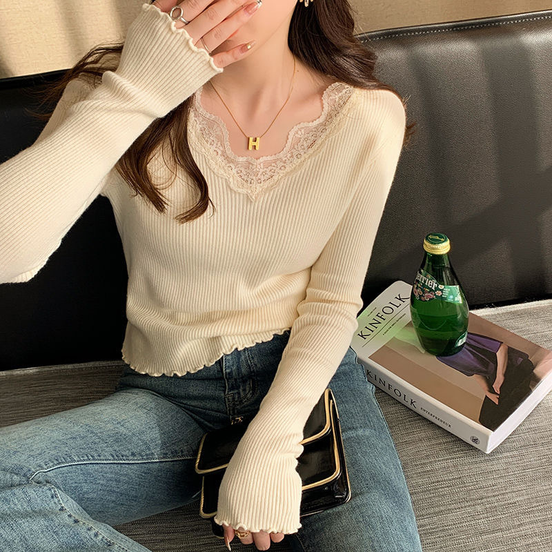 打底衫2025秋冬女新款内搭高级感v领针织衫黑色毛衣洋气修身上衣|undefined