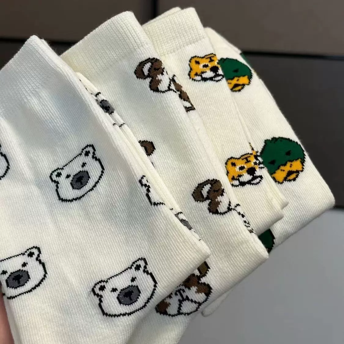 卡通动物头像百搭中筒袜日系简约学院风堆堆袜ins潮春秋时尚韩版