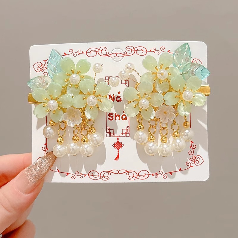 Niños flores de perlas para el cabello de mujeres estilo antiguo estilo Han toque de cabello de niña super inmortal estilo nacional tarjeta de cabello de niña pequeña para el cabello de clips