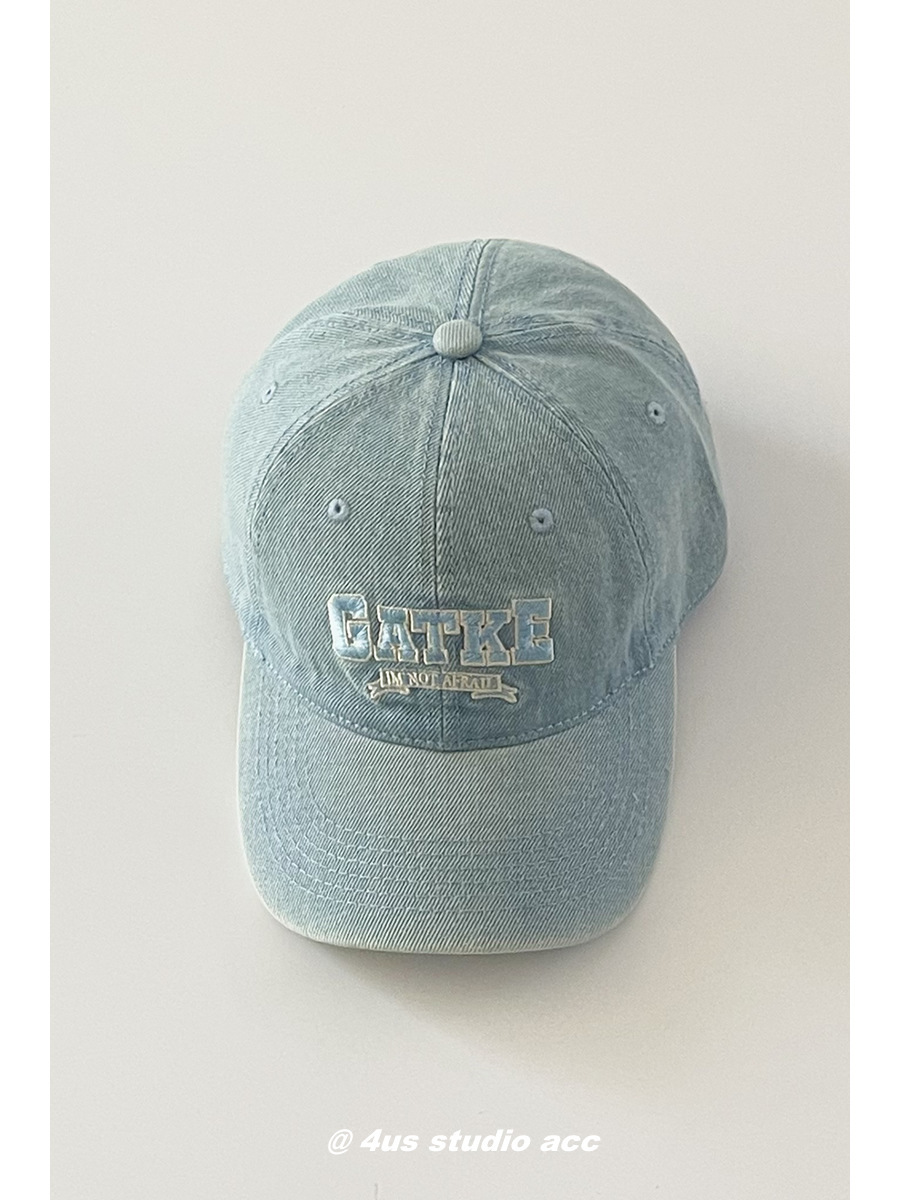 Retro vaquero lavado en agua gorra de pato lengua de moda femenina coreana bordada letras pareja gorra de béisbol profunda parte superior muestra cara pequeña