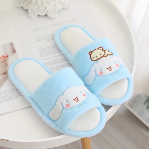 Cartoon plush slippers for women for all seasons, indoor home shoes, non-slip thick-soled home shoes, girls' warm confinement shoes