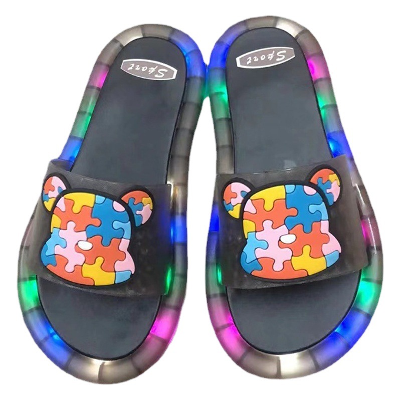 Adultos zapatillas luminosas verano adulto desgaste fresco luz intermitente fruta fresa gato lleno de luz sandalias impermeables