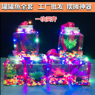 Cyber Celebrity Bubble Fish Bottle Transparent Plastic Bucket Fish Tank Night Market Stall Fish Tank Square Aluminum Cover High Definition Bucket Fish Tank