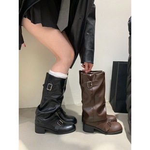 But knee long boots women's thick heel 2024 autumn and winter new women's boots European and American boots long boots round head western knight boots