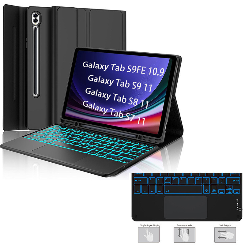 For Samsung Tablet PC S9FE Touch Backlight Keyboard S8 Protective Case S7 with Pen Slot X510 Leather Case X710