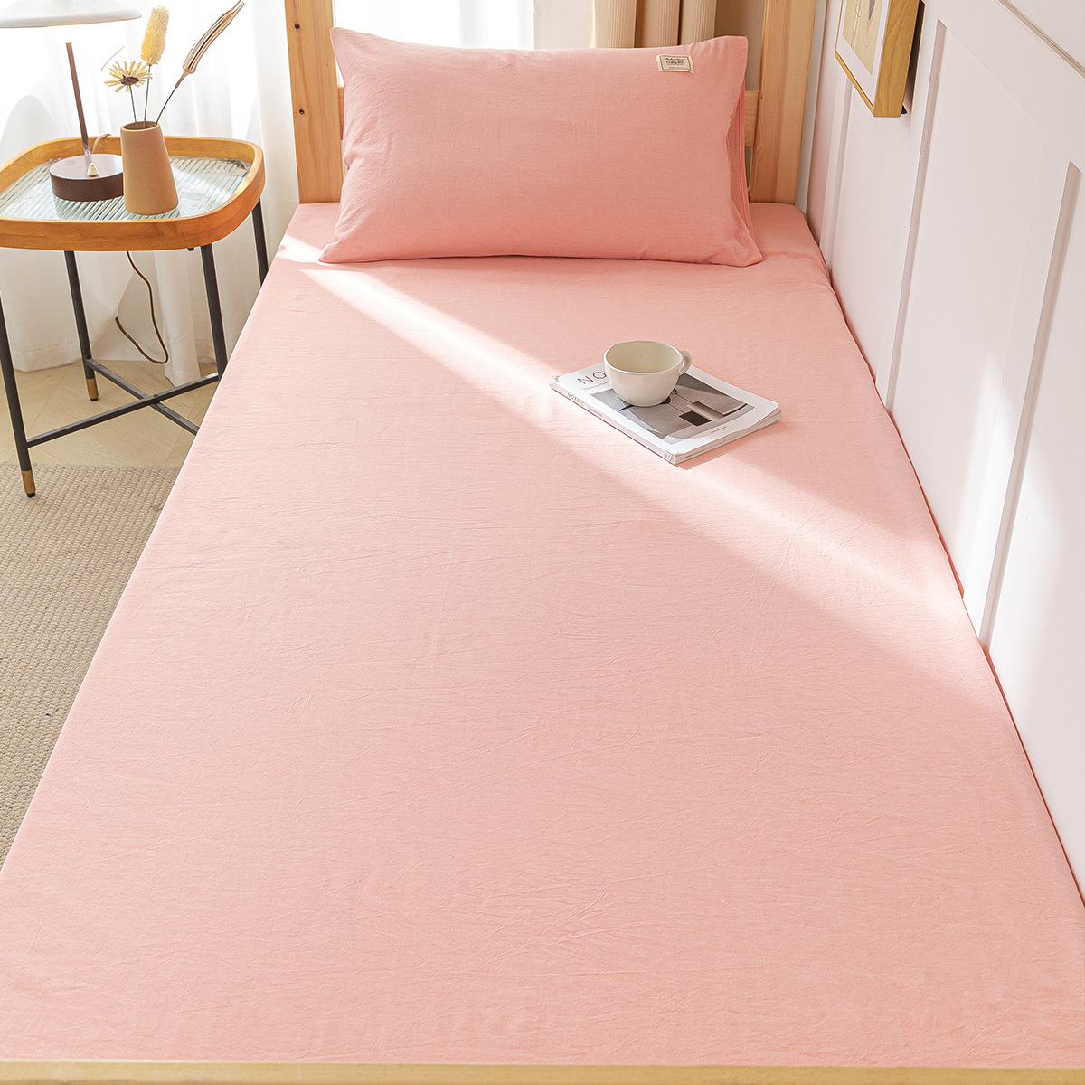 Sábana de algodón lavado de algodón puro para dormitorio de estudiantes, pieza individual 100 algodón, sábana de cama individual, funda de almohada, juego de tres piezas