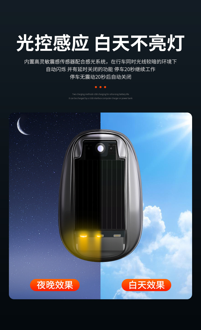 Off-Road Vehicle Suv Pickup Car Roof Led Solar Pilot Light Wiring-Free Modification Decorative Universal Warning Strobe Light