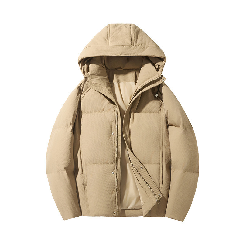 2025 invierno nuevo chaqueta de plumón de moda hombre chaqueta caliente con capuzas de alta maría color khaki impermeable con marca de algodón colgante image 5