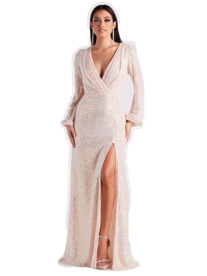 Vestido de Noche para Mujer, Estilo Europeo y Americano, Nuevo para Primavera y Verano, con Lentejuelas, Abertura Lateral, Manga Larga, para Damas de Honor de Boda