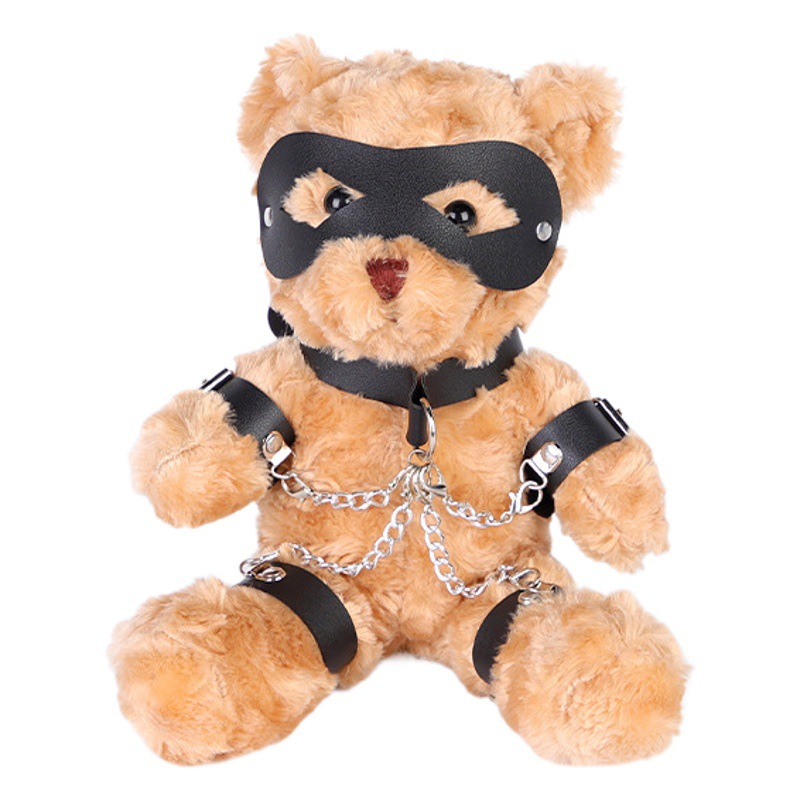 SM juguetes sexuales juguete oso cuero vinculante máscara esposas apoyos papel jugando oso violento entrega de una sola pieza