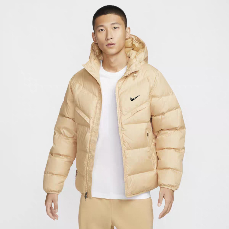 2025 Winter Flat Nylon Cotton Coat Thickeneded Bread Coat Trendy Brand Embroidered Hooded Cotton Coat Men's Loose Cotton Coat