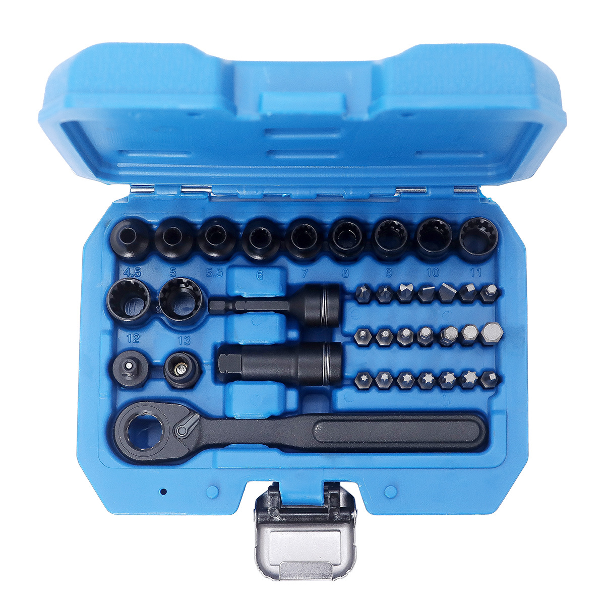 37-piece set of through-hole ratchet sockets, toothed through-hole sockets, 12-point perforated sockets, disassembly tool, multi-functional sockets