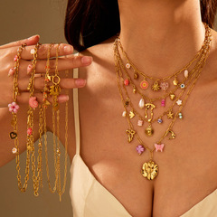 ヨーロッパとアメリカの夏のオーシャンスタイルの休暇ビーチ法螺貝の花チタン鋼ネックレスメッキ 18 K ゴールド鎖骨チェーンクロスボーダー卸売