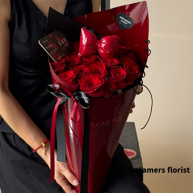 七夕新款微醺鲜花包装纸高级感冰淇淋花束包花纸手工花艺资材材料