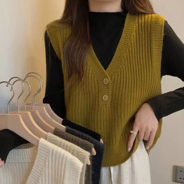 2023 корейский стиль весна и осень Новый базовый вязаный жилет женский жилет верхняя одежда свитер стильный жилет