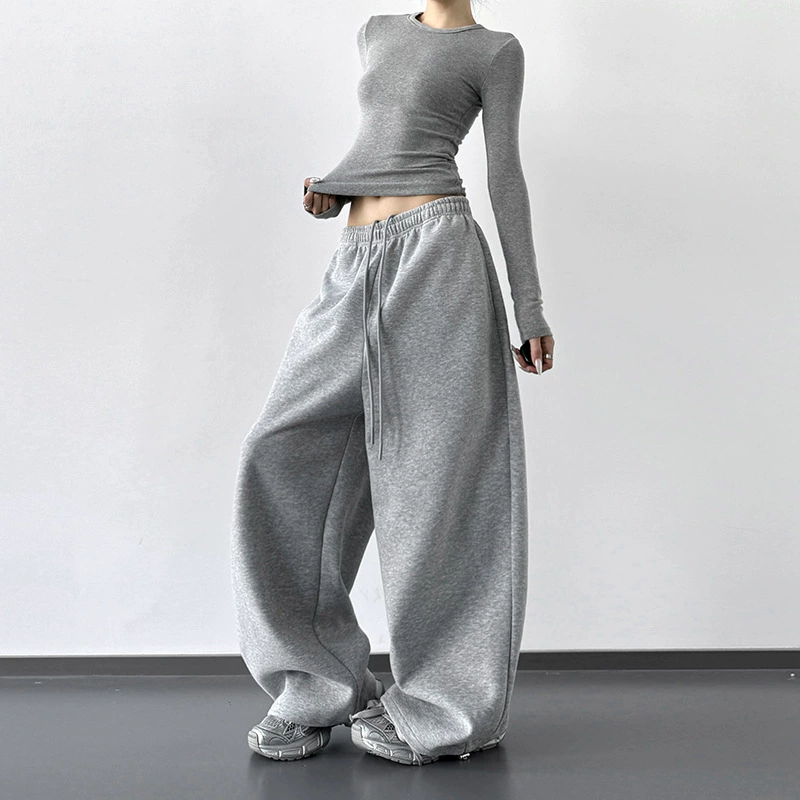 Gray Classic Sweatpants for Women 2025 Autumn New High-Waisted Slimming Loose Casual Straight Wide-Leg Sweatpants