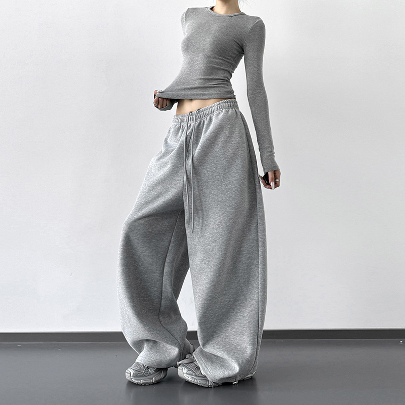 Gray Classic Sweatpants for Women 2025 Autumn New High-Waisted Slimming Loose Casual Straight Wide-Leg Sweatpants Gray Classic Sweatpants for Women 2025 Autumn New High-Waisted Slimming Loose Casual Straight Wide-Leg Sweatpants