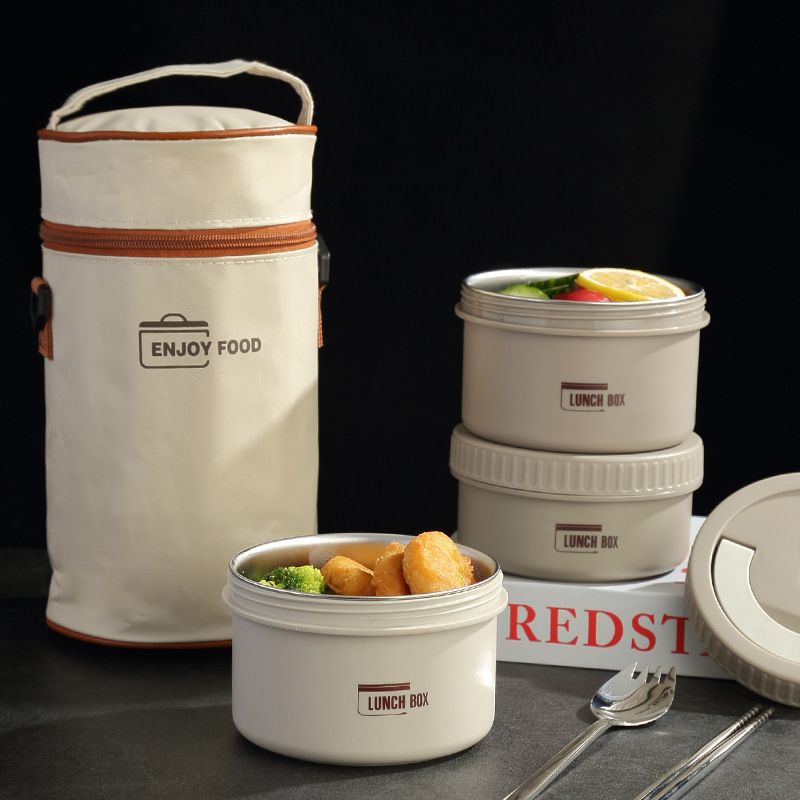 304不锈钢保温饭盒圆形多层餐盒学生上班族便携密封便当盒保温桶