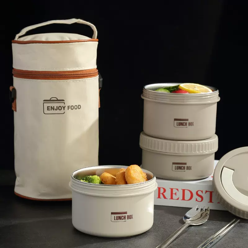 304不锈钢保温饭盒圆形多层餐盒学生上班族便携密封便当盒保温桶