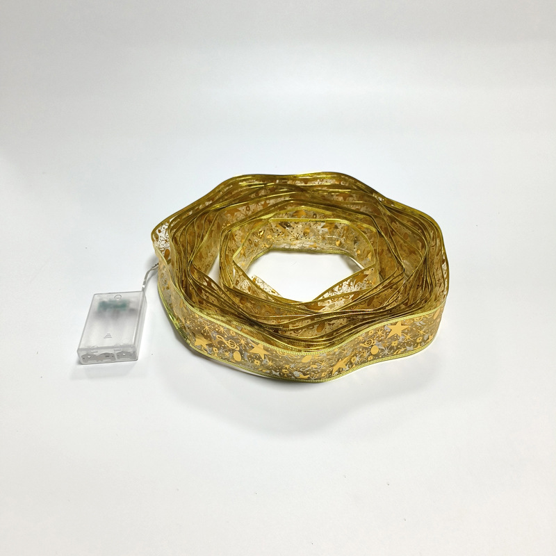 #D5 -10米100灯3AA常亮带闪金色彩带暖白灯