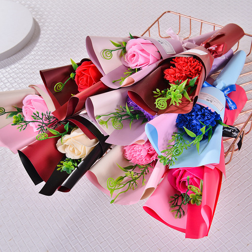 Qixi gift soap flower single rose small bouquet artificial carnation valentine's day soap flower teacher's day gift 