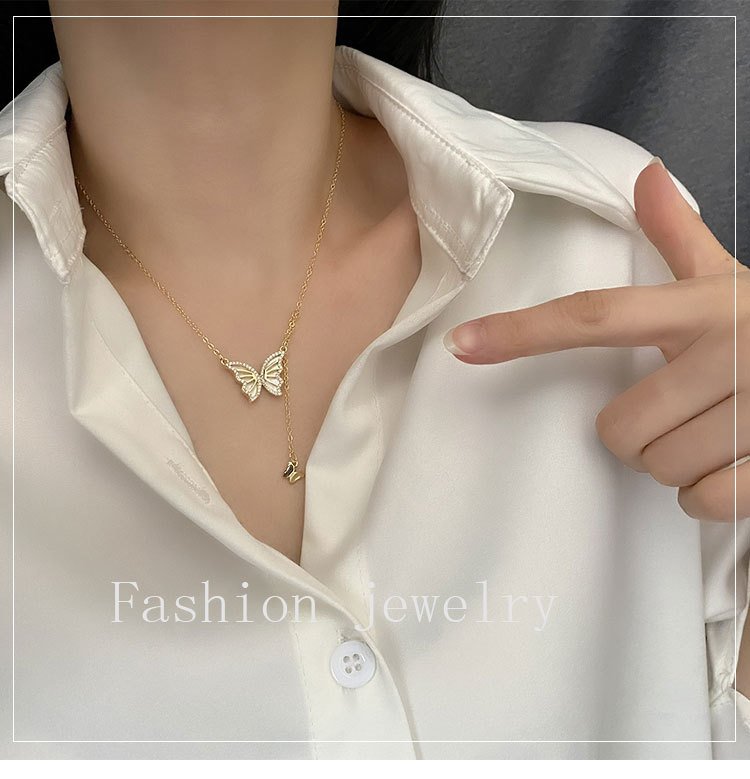 Fashion Butterfly Copper Inlay Zircon Pendant Necklace 1 Piece