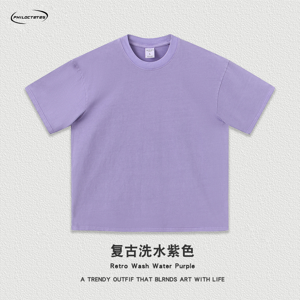 Comercio exterior pesado 260g flor frita apenado color sólido de manga corta Camiseta hombres y mujeres sueltos lavados camiseta de marca de moda estadounidense transfronteriza