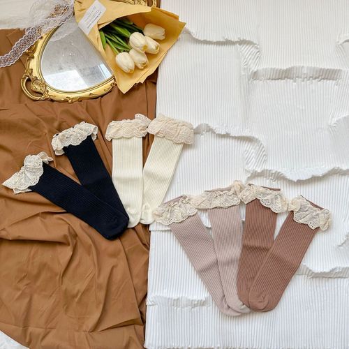 Baby girl socks, spring and autumn breathable high socks, newborn baby Korean mid-calf socks, lace princess socks