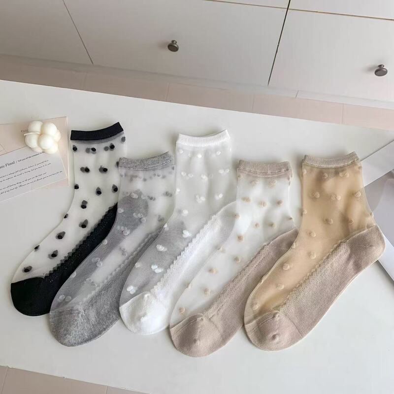 Women's Spring and Summer Thin Socks, Japanese Style Cotton Bottom Glass Silk Polka Dot Socks, Ultra-Thin Breathable Crystal Silk Socks Wholesale Women's Spring and Summer Thin Socks, Japanese Style Cotton Bottom Glass Silk Polka Dot Socks, Ultra-Thin Breathable Crystal Silk Socks Wholesale