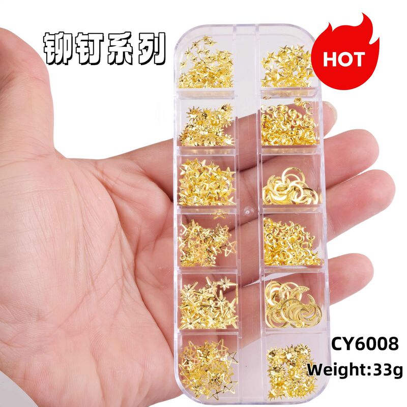 Cross-border nail art boxed nail drill flat-bottomed shaped drill nail jewelry suit mixed nail sequins source wholesale
