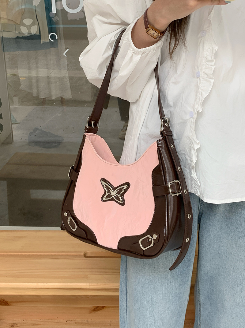 2024 Nova ameriška torba za čez ramo z metuljčki in kontrastnimi zakovicami za motoristično pod pazduho, modna in napredna_voghion.com