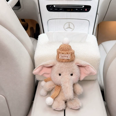 box for car armrest, car – Car tissue box/set - grey-elephant-hat-and-scarf-armrest-style