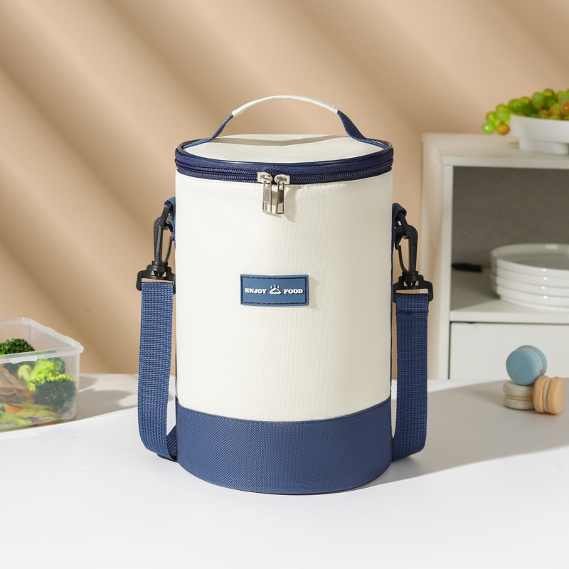 Nueva bolsa de aislamiento cilíndrica, correa para el hombro, bolsa de lonchera de mensajero, estudiante de oficina, bolsa bento, bolsa de almuerzo, bolsa de almuerzo