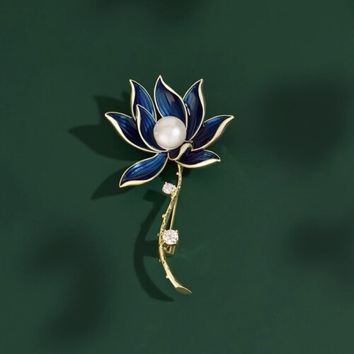 National style brooch, retro blue lotus brooch, suit coat accessories, high-end women's high-end brooch, new lotus flower for women
