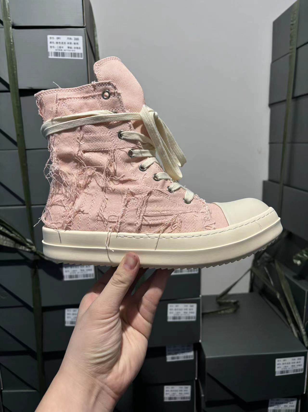 Rick Owens Ramones High Slashed Faded Pink DU24S6800-DQS-6311