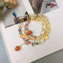 精致小切角黄水晶玉髓葫芦吊坠三圈手链奥地利水晶手串手工DIY