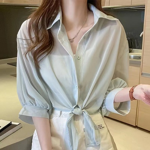 Belted Dress, Chiffon Blouse, Small Cardigan, Thin Shirt, Open Top, Women's Summer 2025 New Arrival, Outerwear