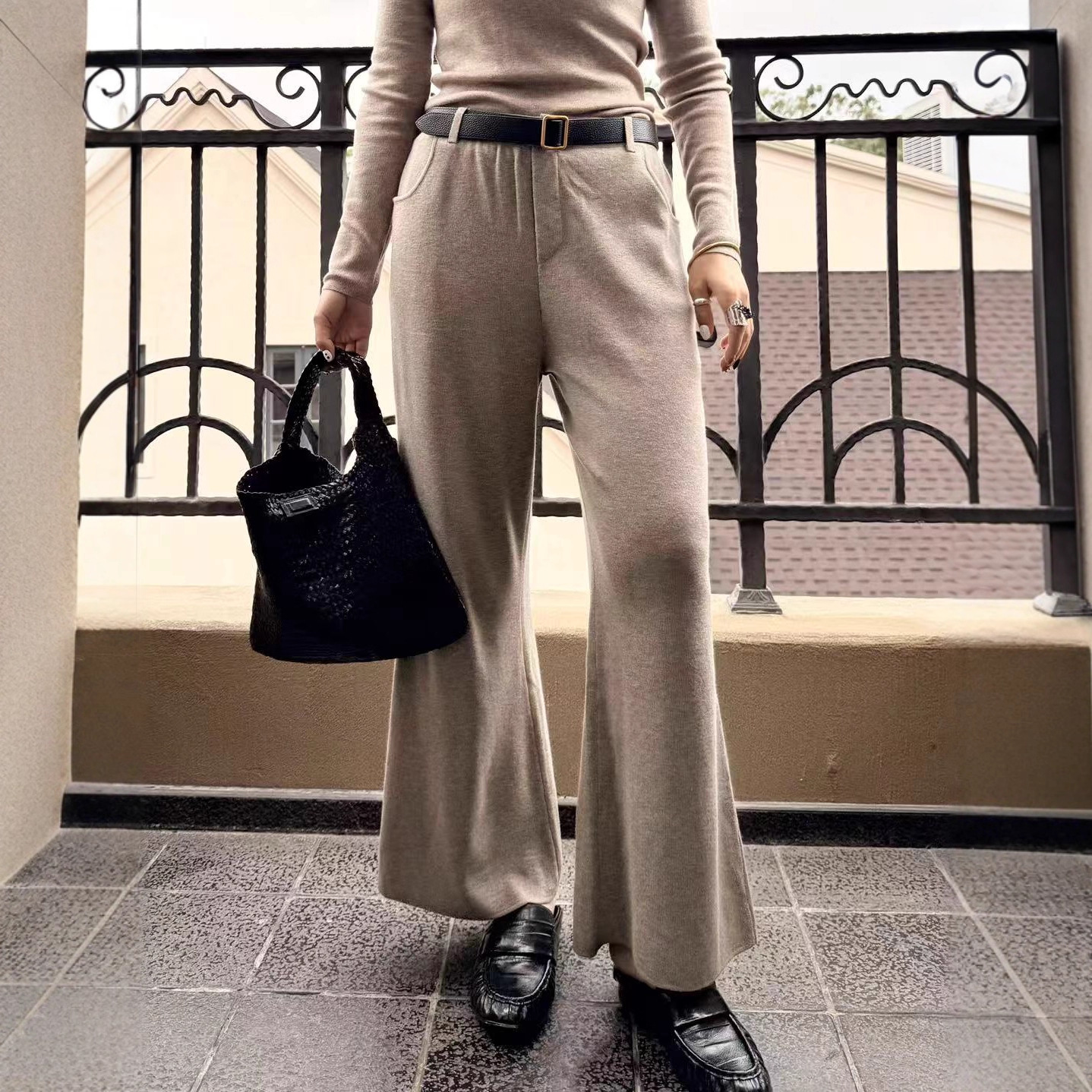 【桑蚕丝羊毛】西装针织裤2025秋冬新款高级感垂感显瘦休闲微喇裤